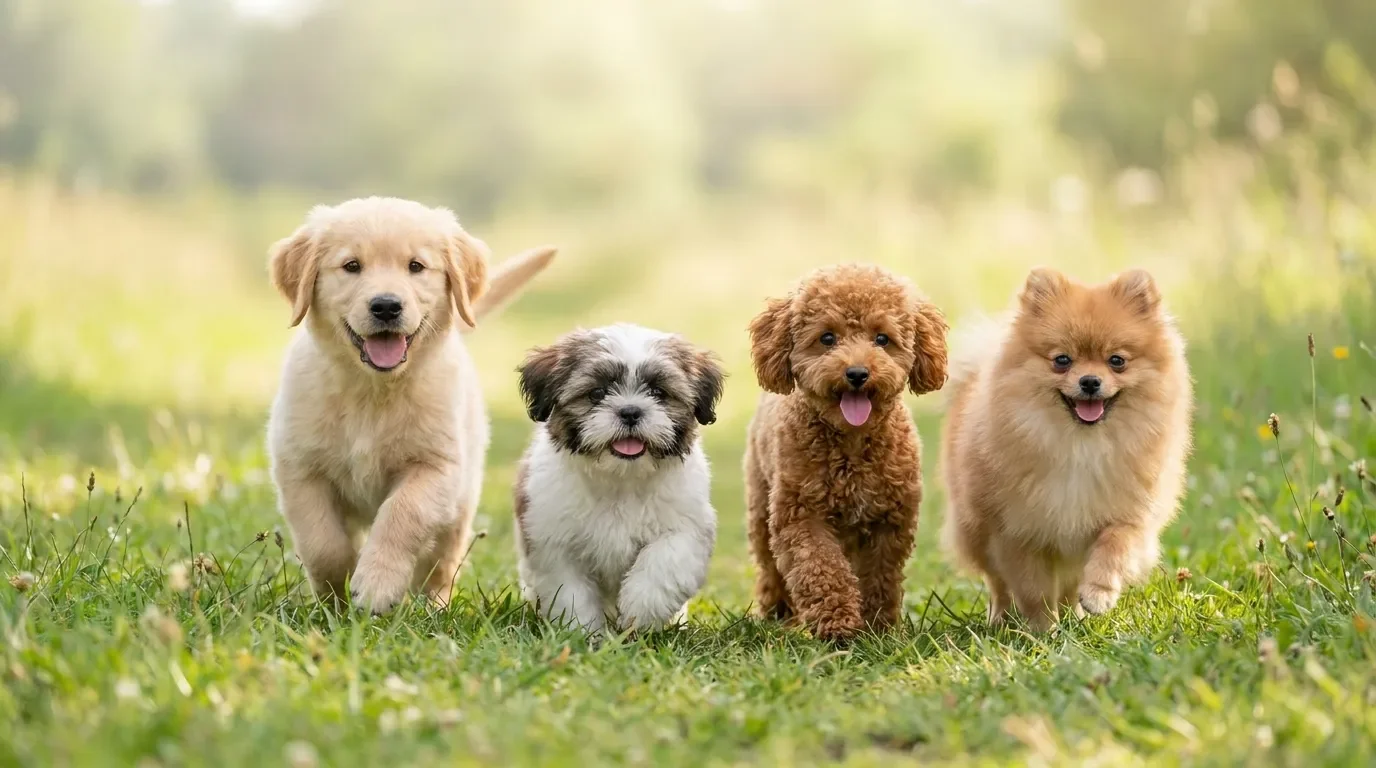 גורים חמודים משחקים בחוץ בבית הגידול שלנו
