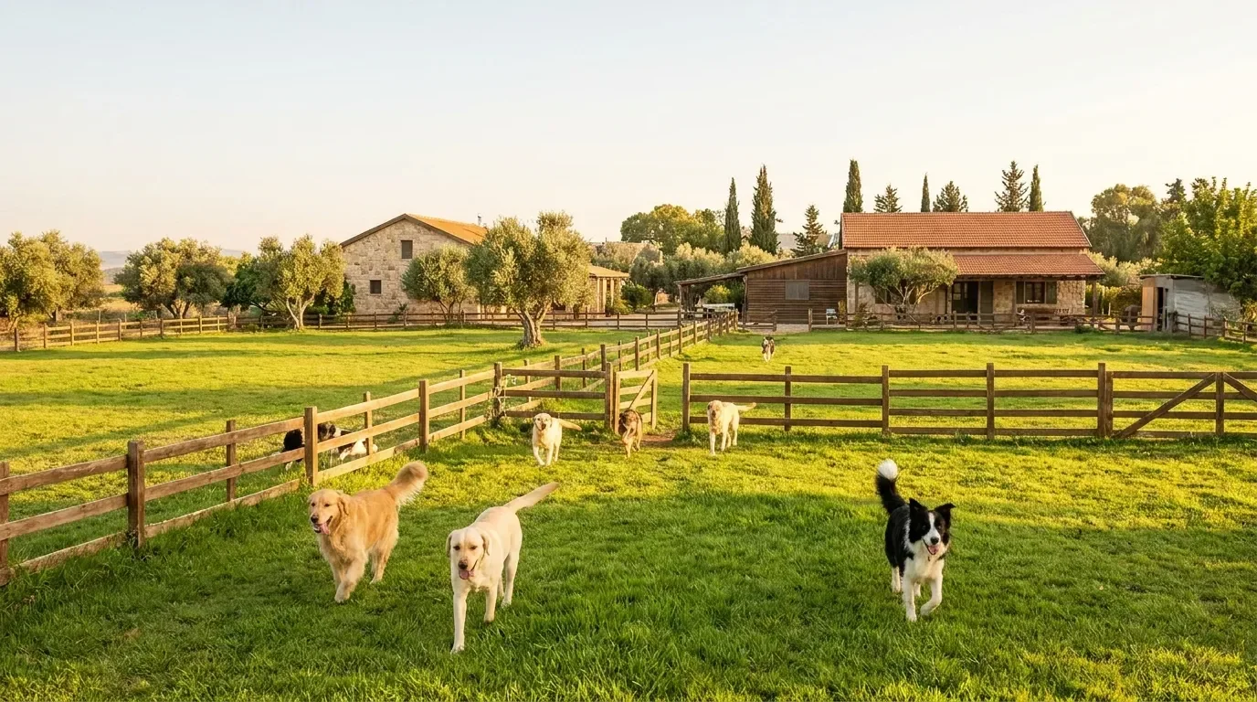 גורים בכפר – קמפוס כלבים כפרי ירוק ושמשי